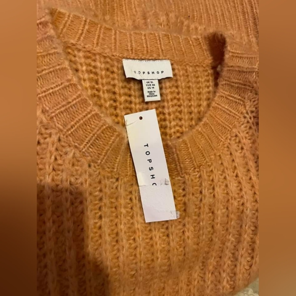 NEW Topshop Chunky Sweater Women’s Size 14 Pleated Sleeve Cropped Pullover Pink - Picture 7 of 9
